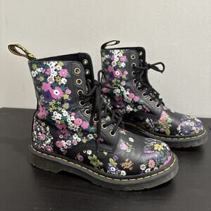 Dr. Martens 1460 Pascal Black Floral Boots Womens US 6 EUC